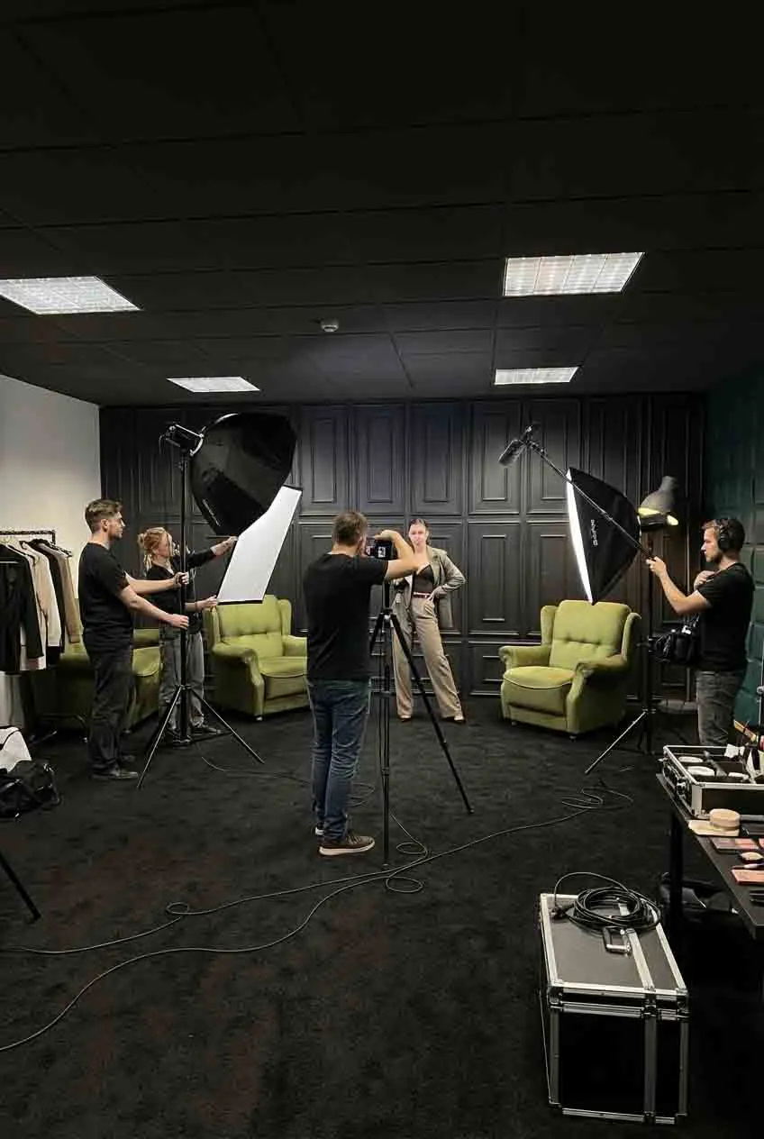 The crew at work: camera, lighting and styling